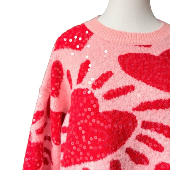 Luna Ivy size S pink w red hearts sequins long sleeve crew neck pullover sweater - Picture 5 of 16